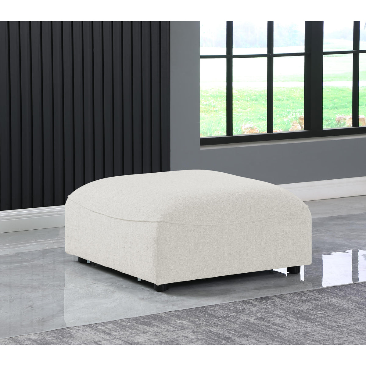 Meridian Miramar Cream Durable Linen Textured Ottoman