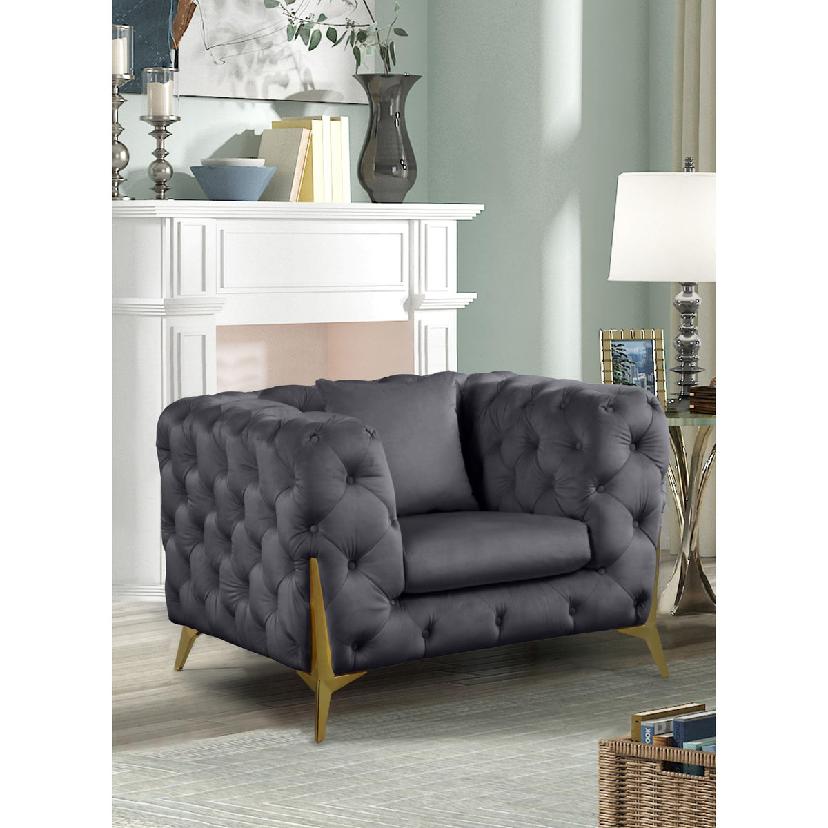 Meridian Kingdom Grey Velvet Chair
