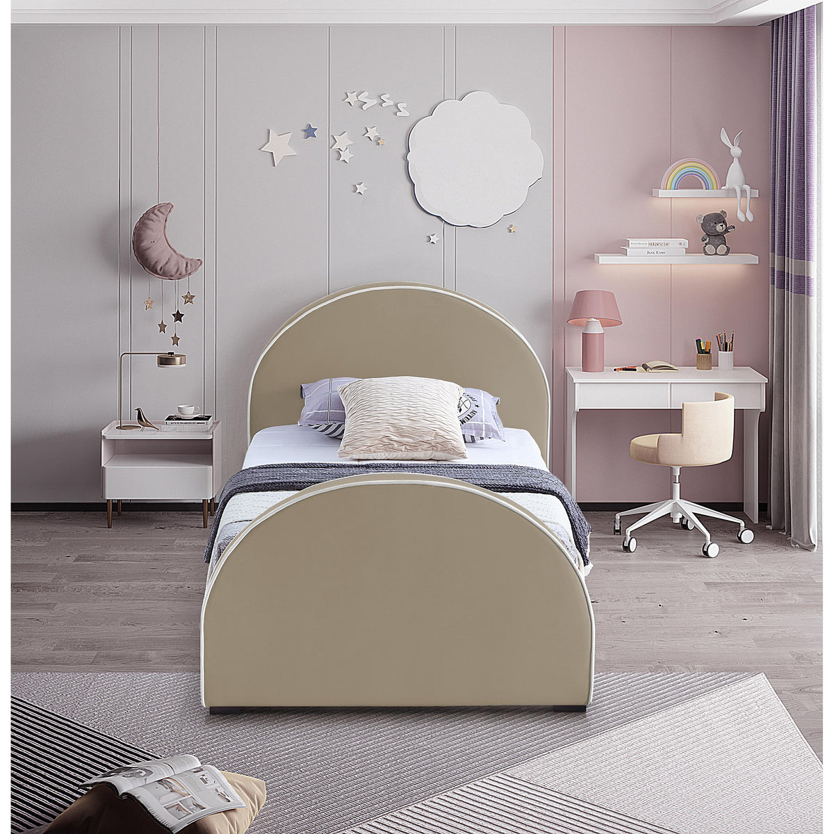 Meridian Brody Beige Velvet Twin Bed