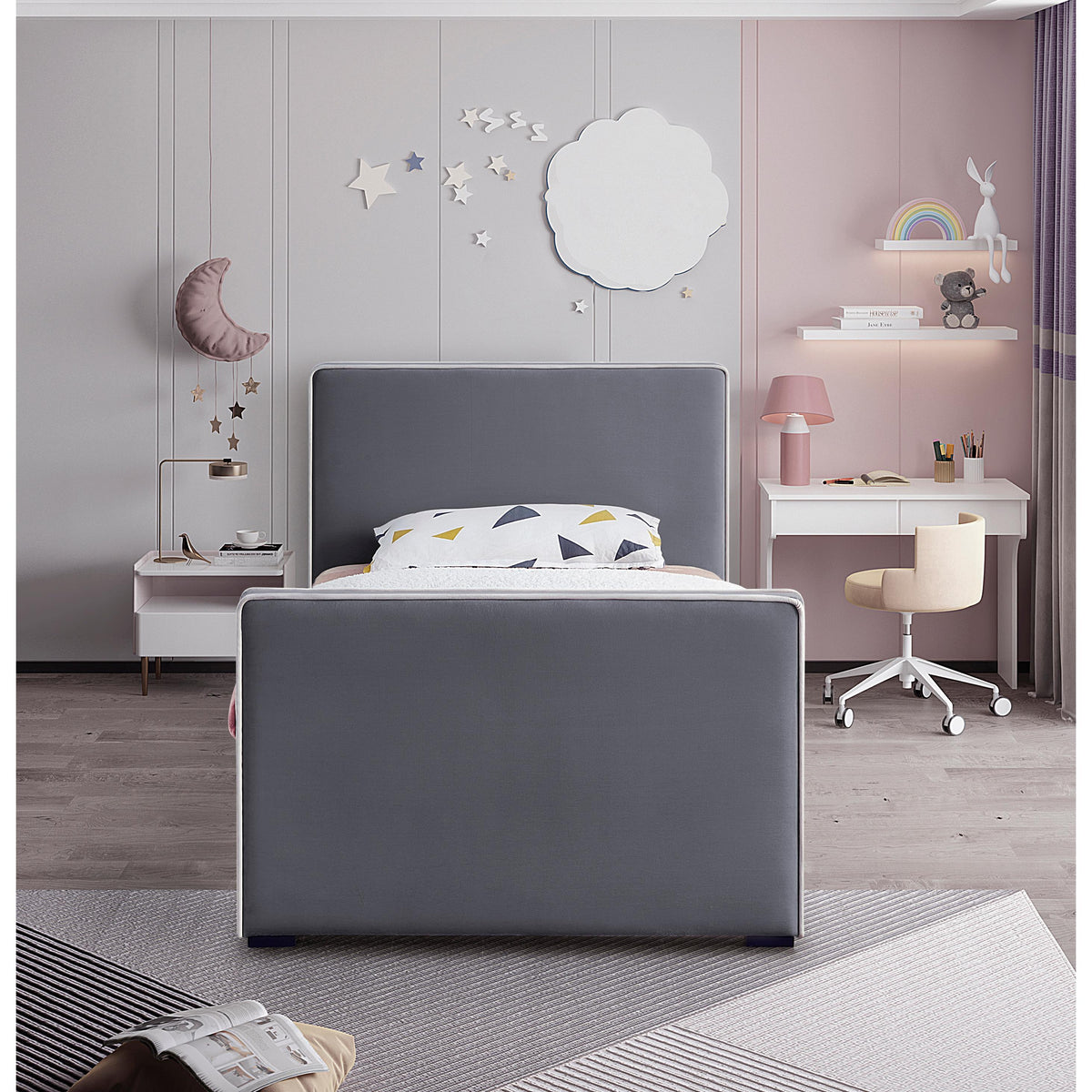 Meridian Dillard Grey Velvet Twin Bed