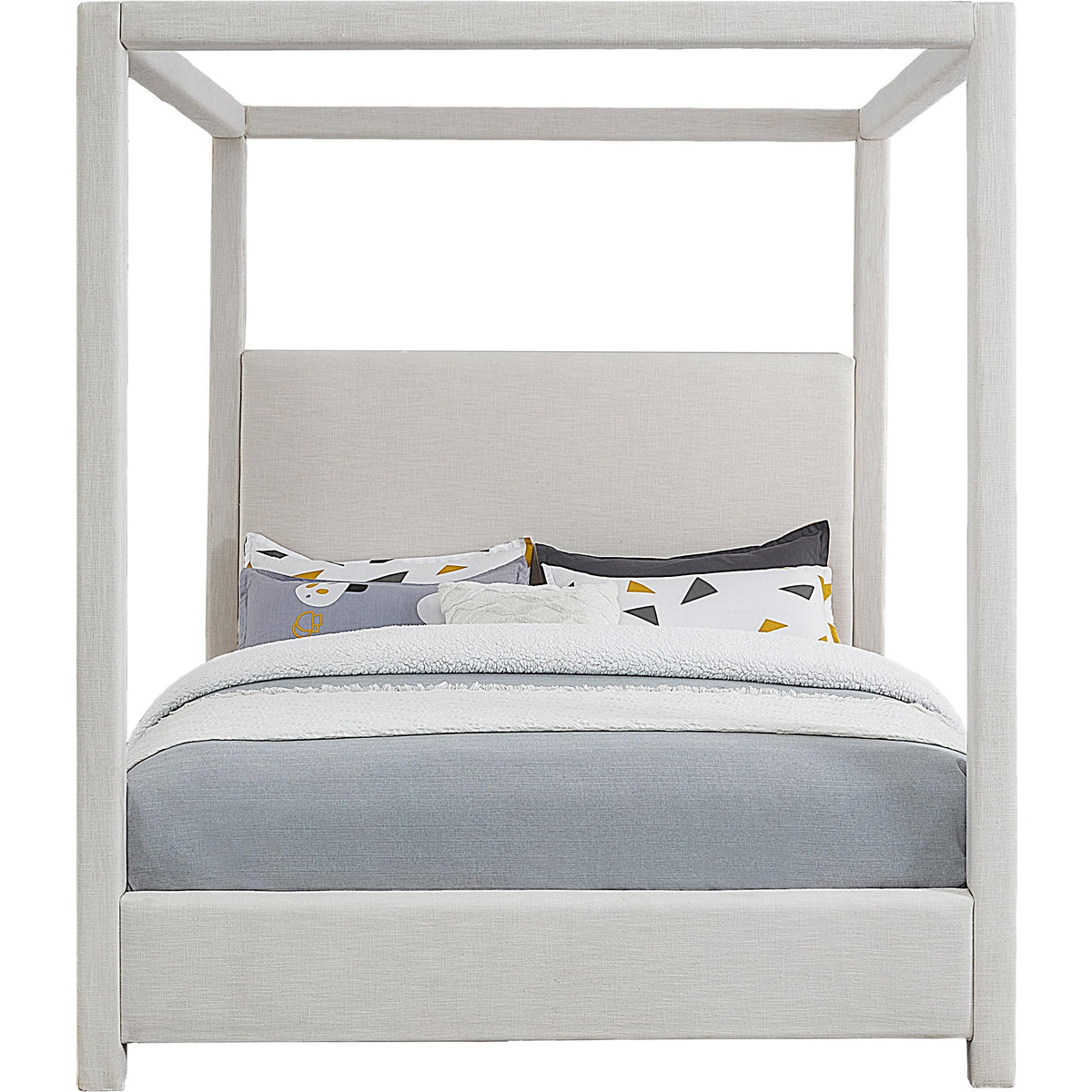 Meridian Emerson Cream Linen Textured Fabric King Bed (3 Boxes)