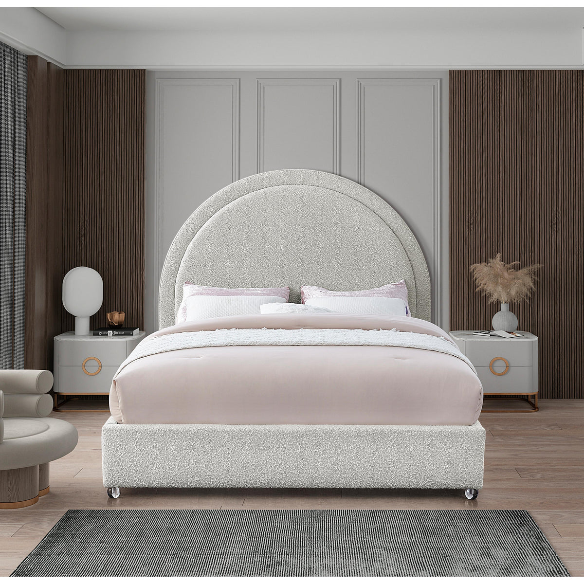 Meridian Milo Cream Fabric Queen Bed