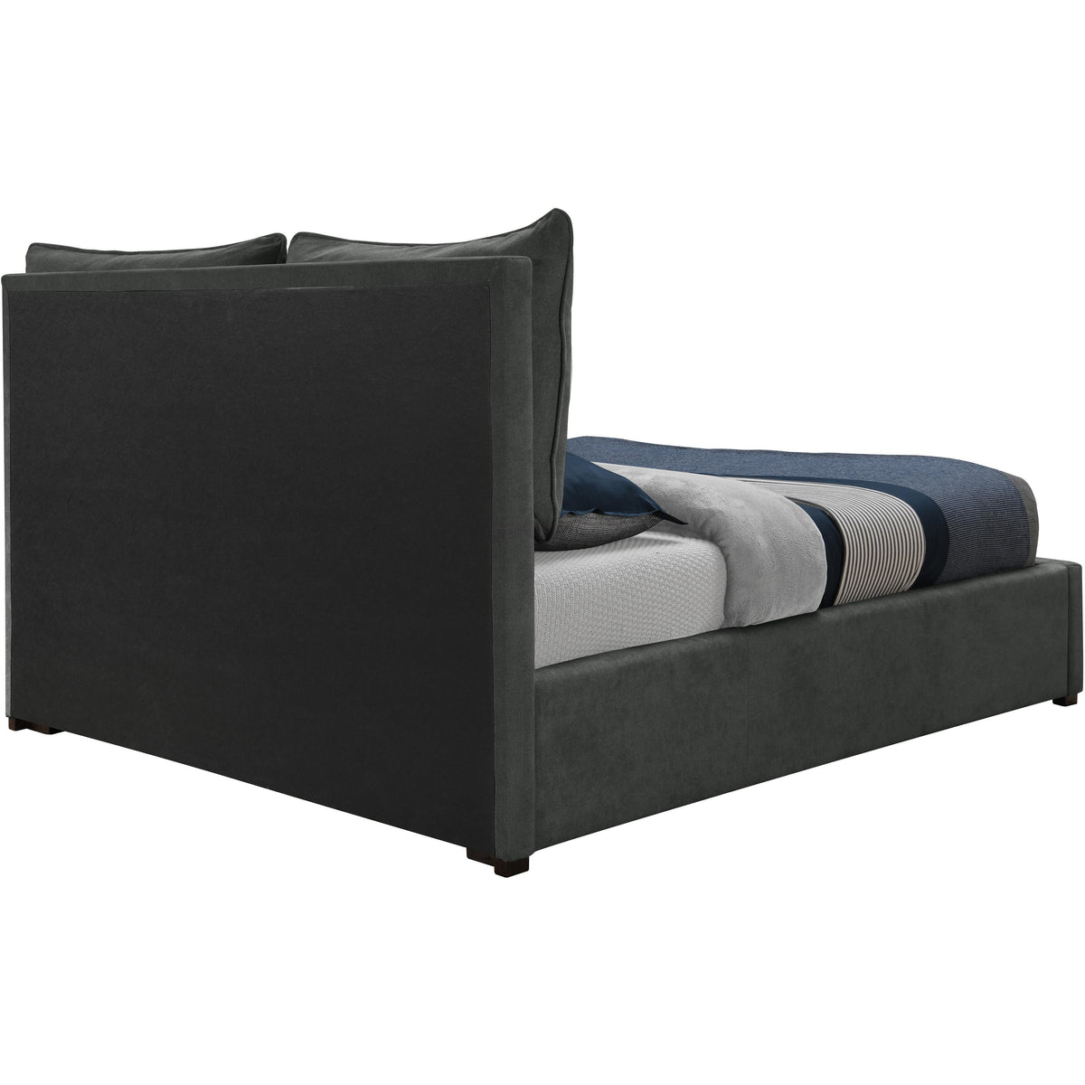 Meridian Misha Pepper Black Polyester Fabric Queen Bed (3 Boxes)