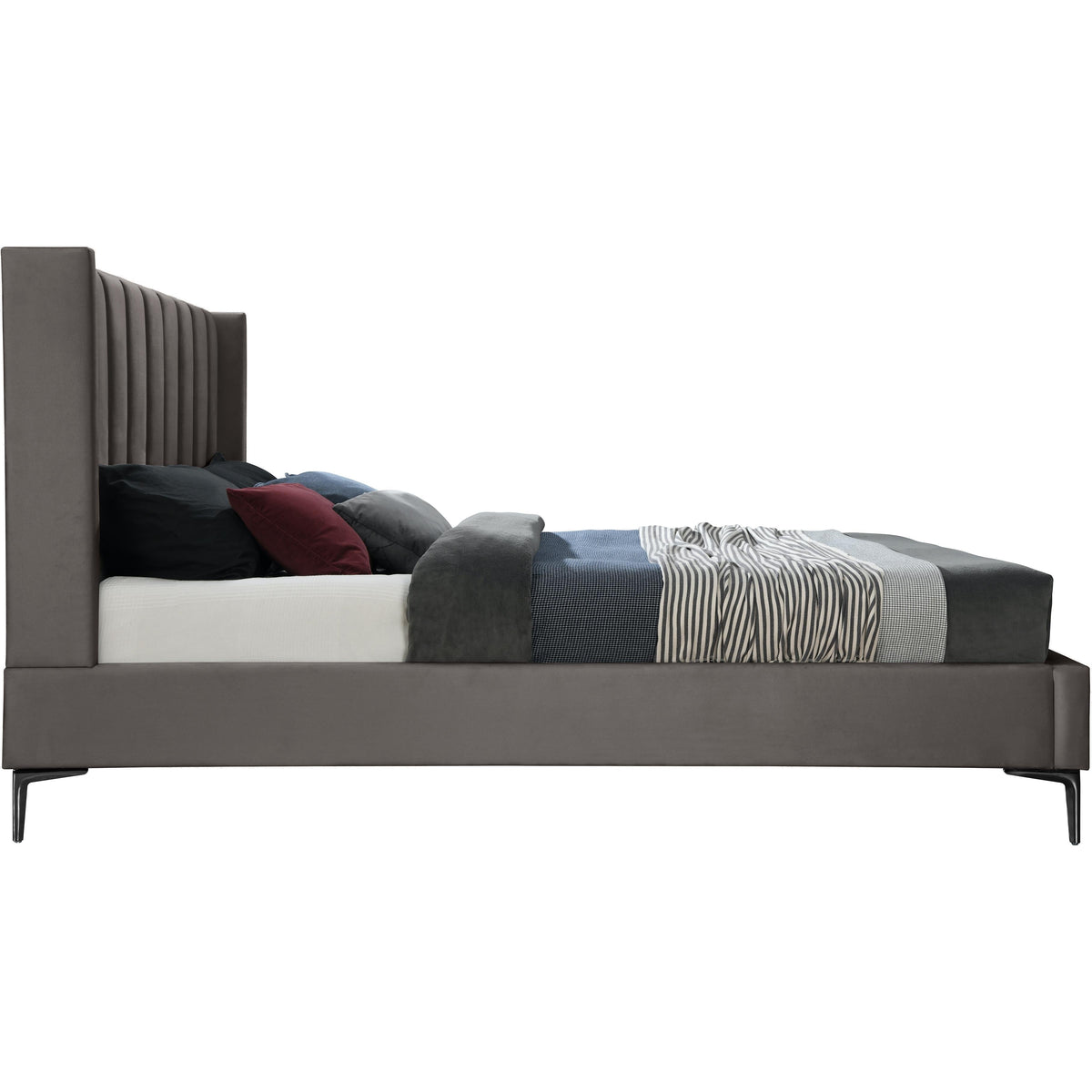 Meridian Nadia Grey Velvet Queen Bed