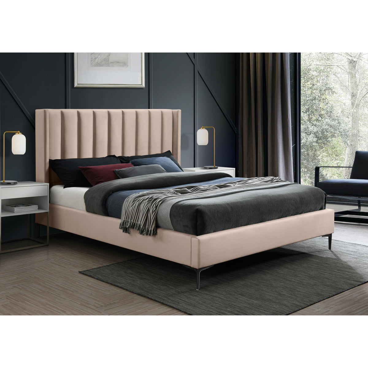 Meridian Nadia Pink Velvet King Bed
