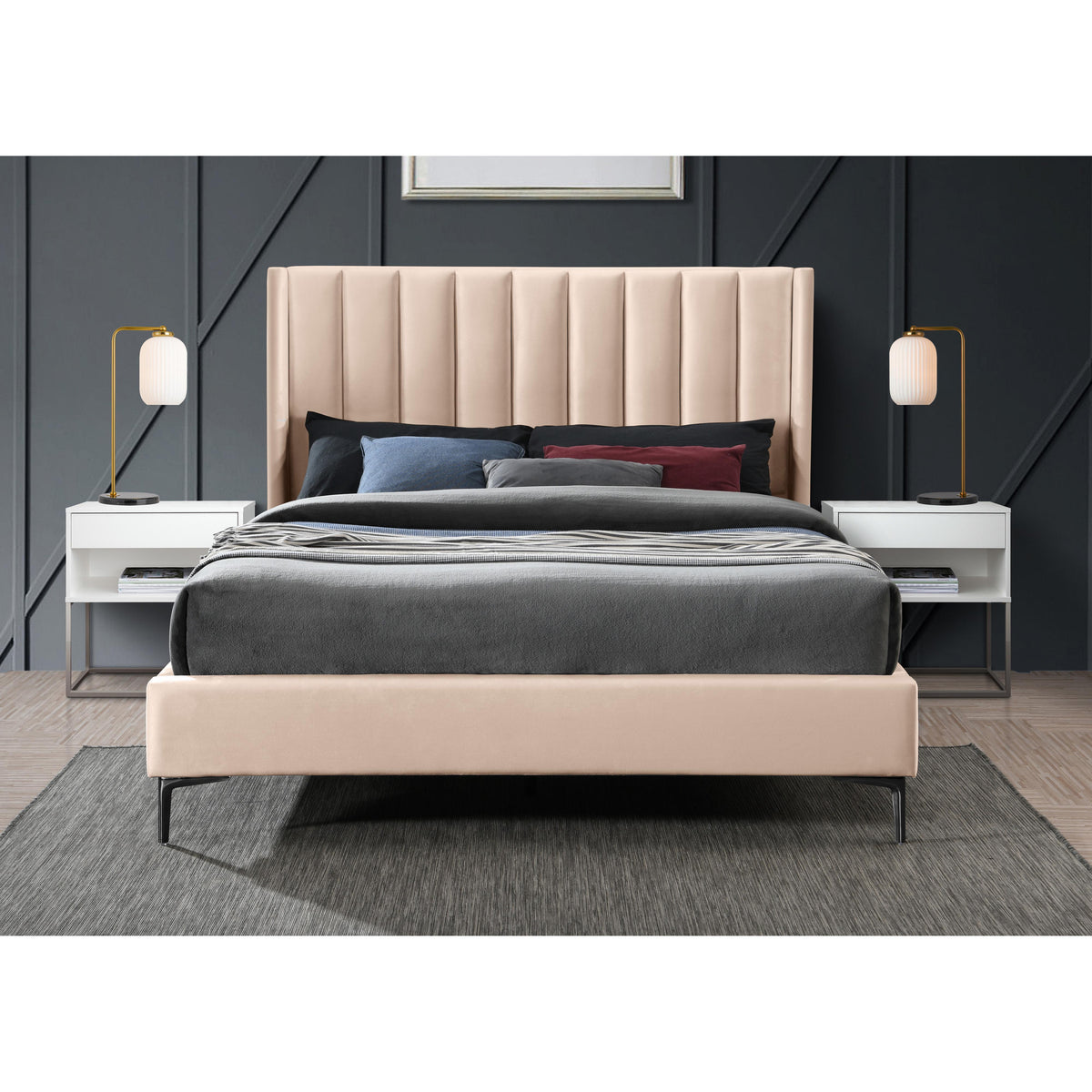 Meridian Nadia Pink Velvet King Bed