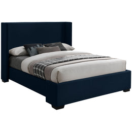 Meridian Oxford Navy Linen Textured Fabric King Bed (3 Boxes)