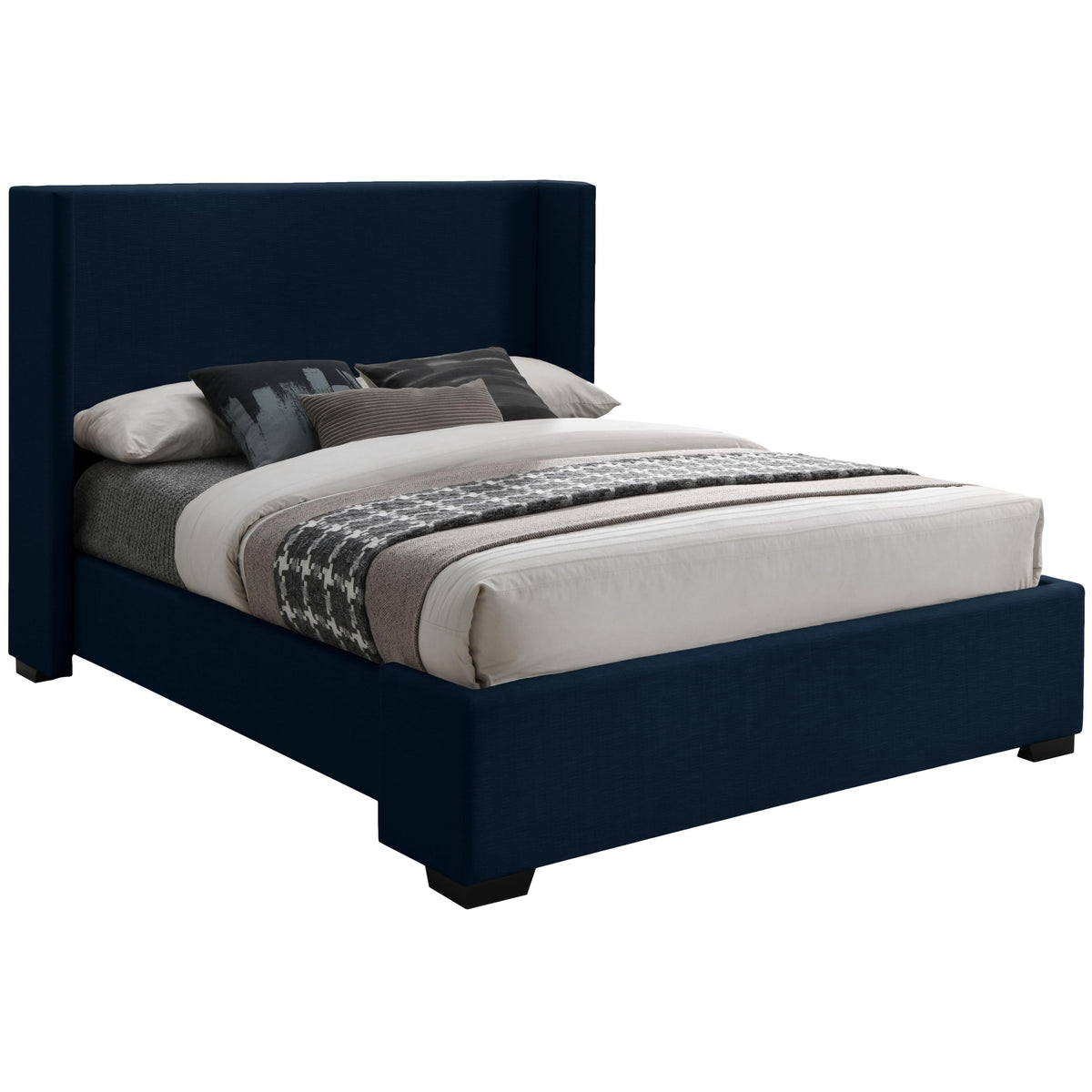 Meridian Oxford Navy Linen Textured Fabric King Bed (3 Boxes)