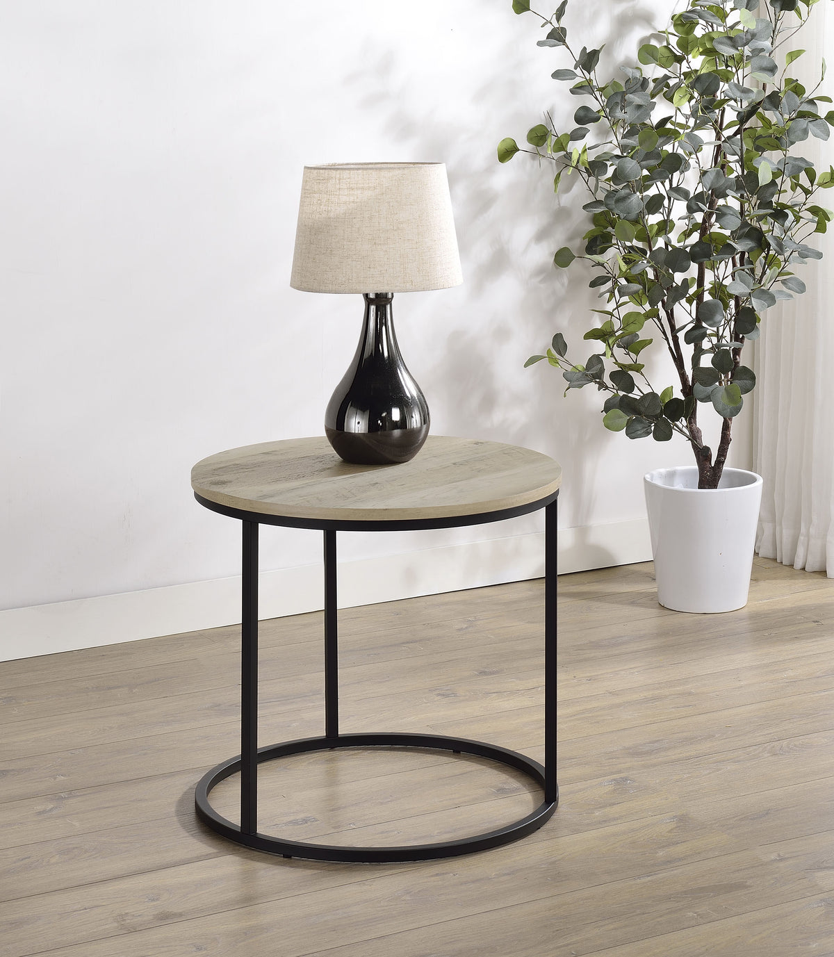 Lainey Round Occasional Side End Table Distressed Pine
