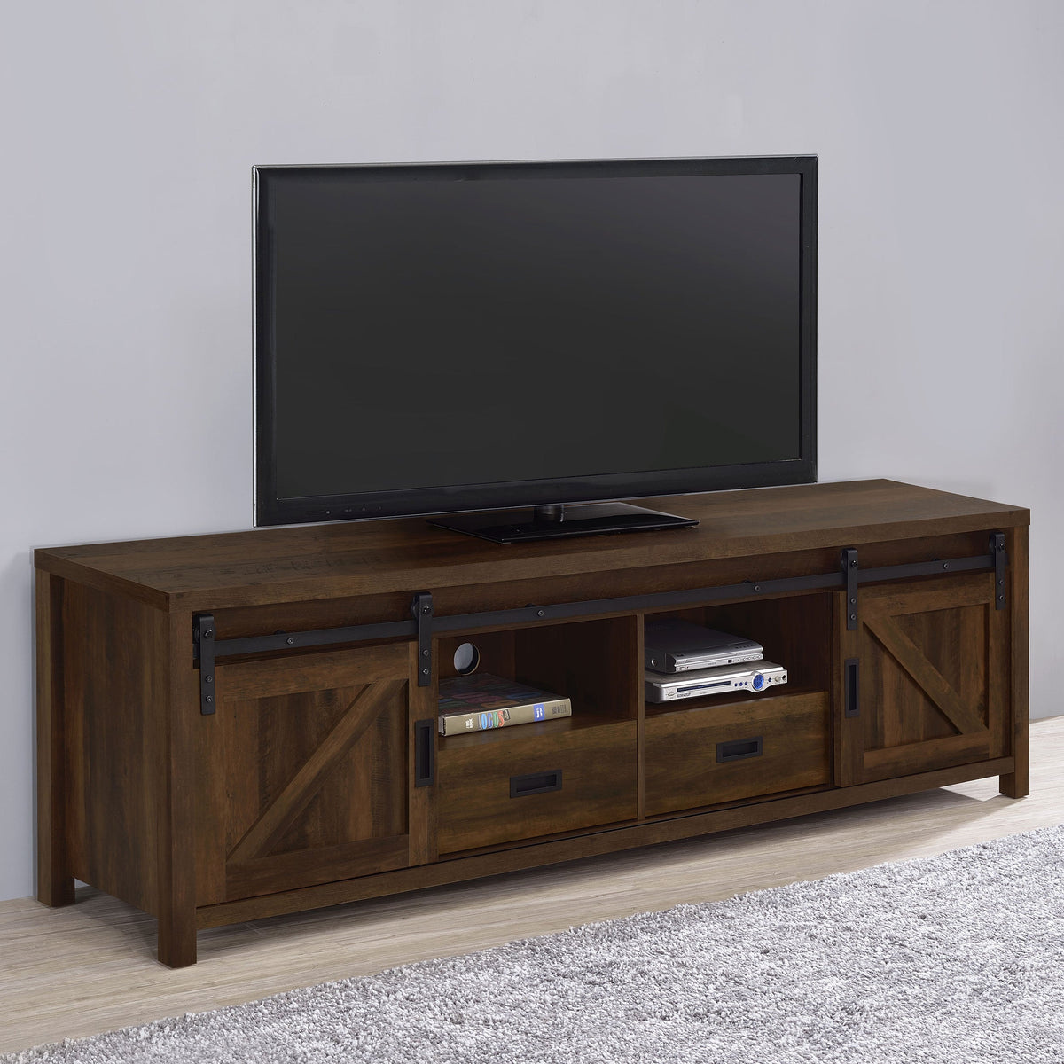 Madra 2-door Engineered Wood 79-inch TV Stand Dark Pine