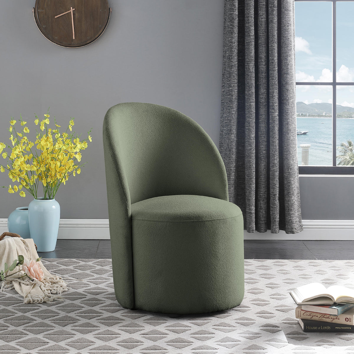 Meridian Hautely Green Boucle Fabric Accent Chair