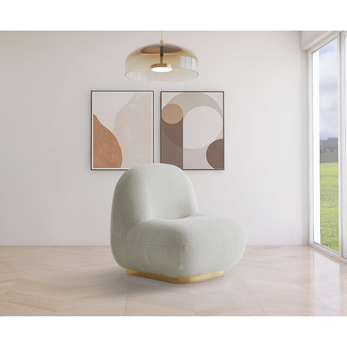 Meridian Liam Cream Boucle Fabric Accent Chair