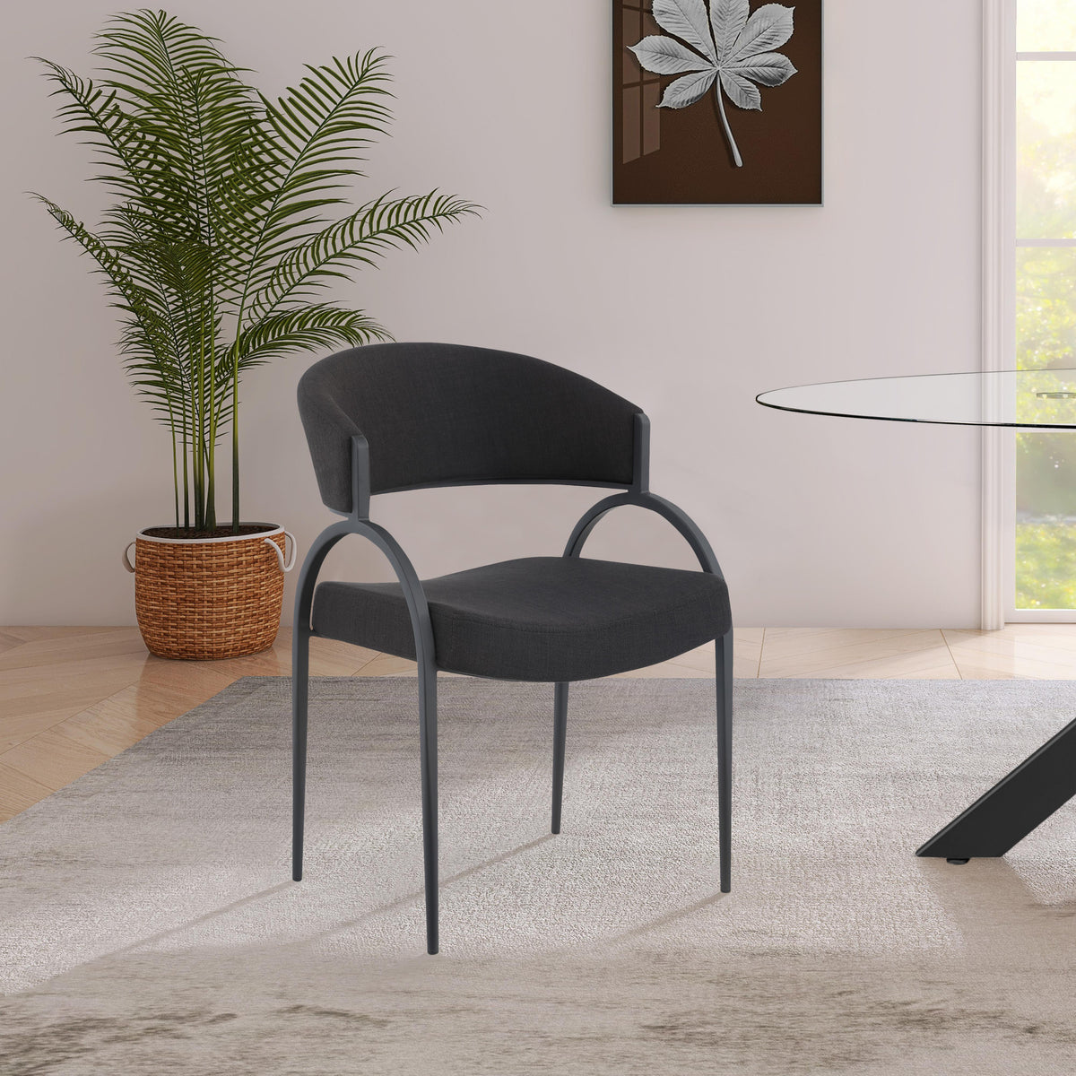 Meridian Privet Black Linen Textured Fabric Dining Chair