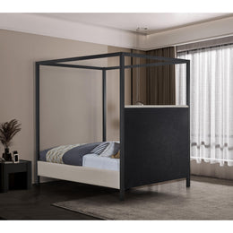 Meridian James Beige Linen Textured Fabric King Bed