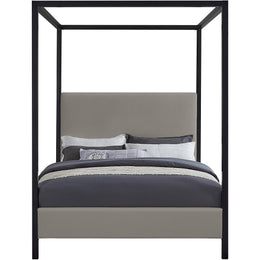 Meridian James Grey Linen Textured Fabric Queen Bed