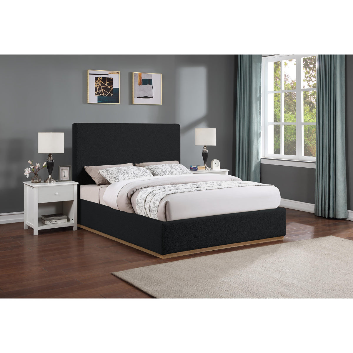 Meridian Monaco Black Boucle Fabric Full Bed