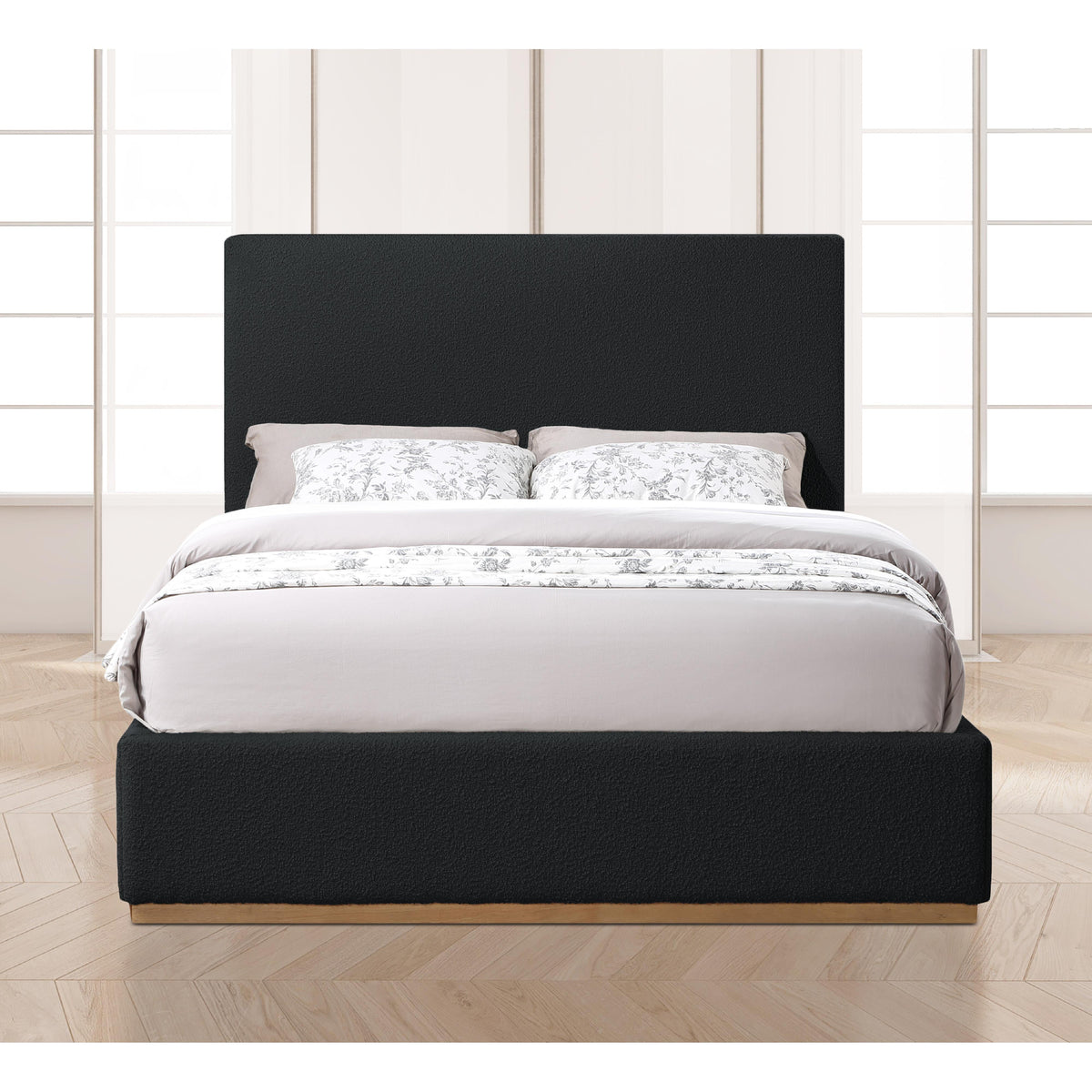 Meridian Monaco Black Boucle Fabric Full Bed