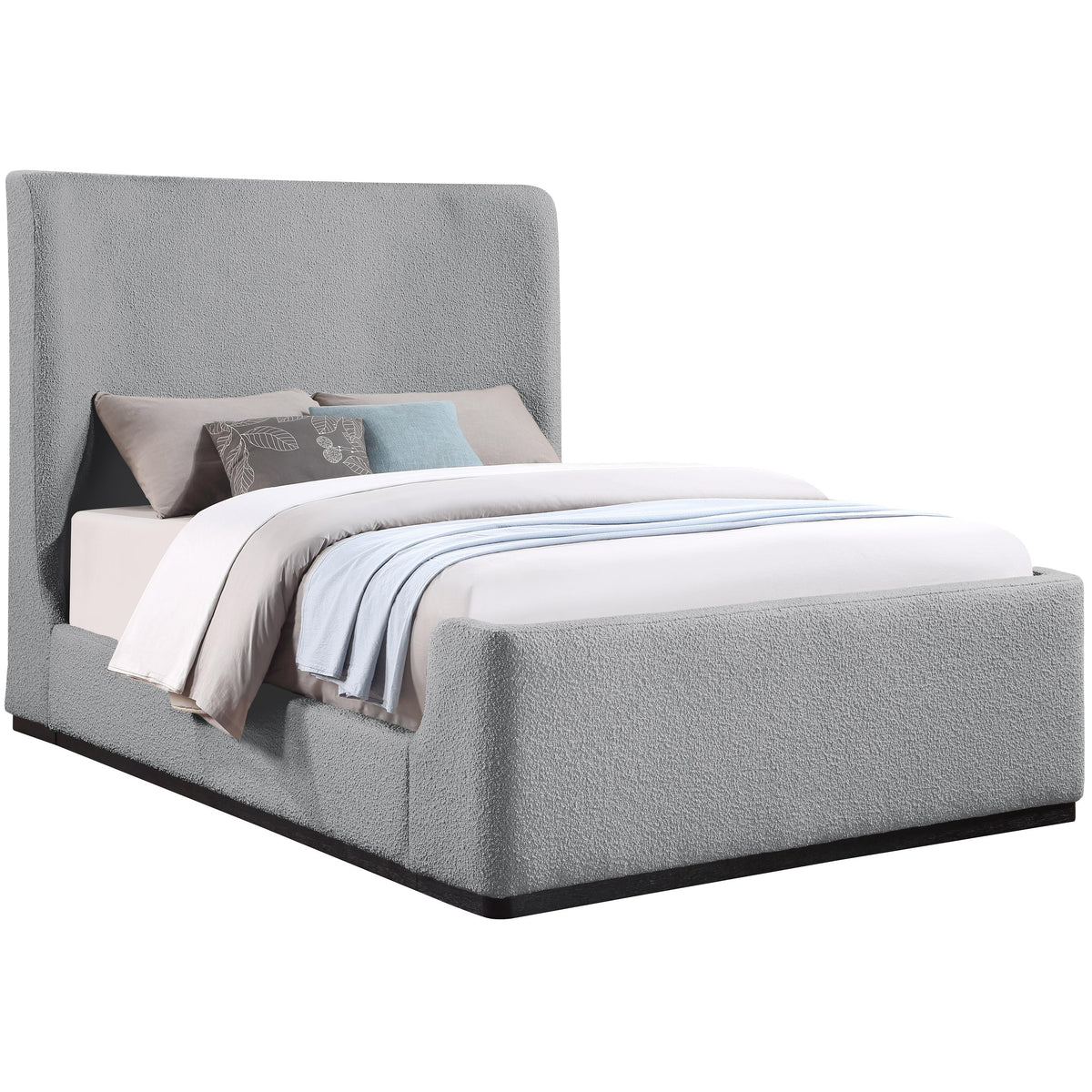 Meridian Oliver Grey Boucle Fabric Full Bed (3 Boxes)