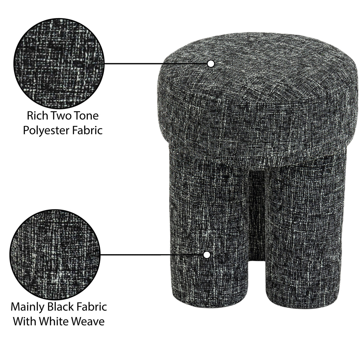 Meridian Larson Black Polyester Fabric Ottoman/Stool