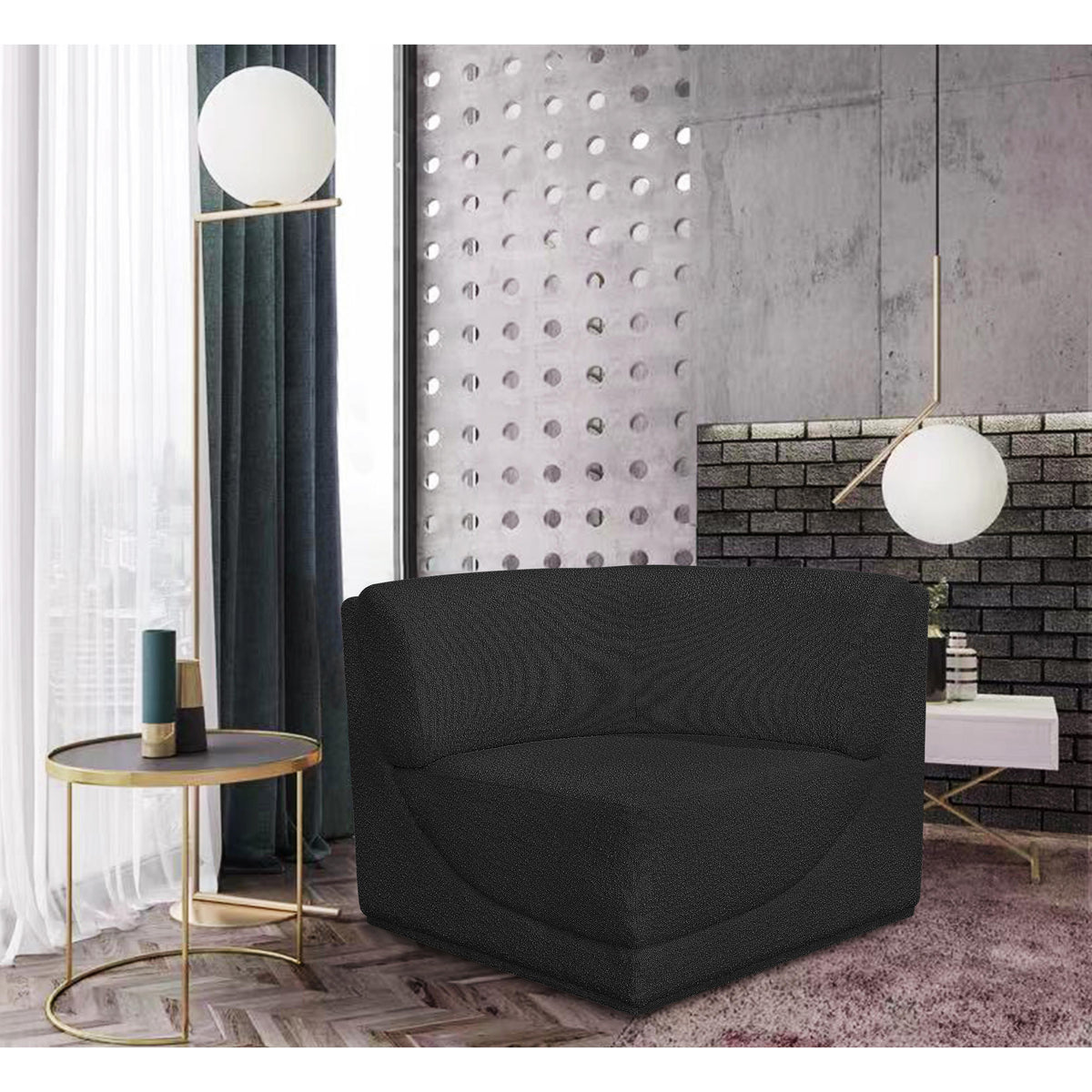 Meridian Ollie Black Boucle Fabric Corner