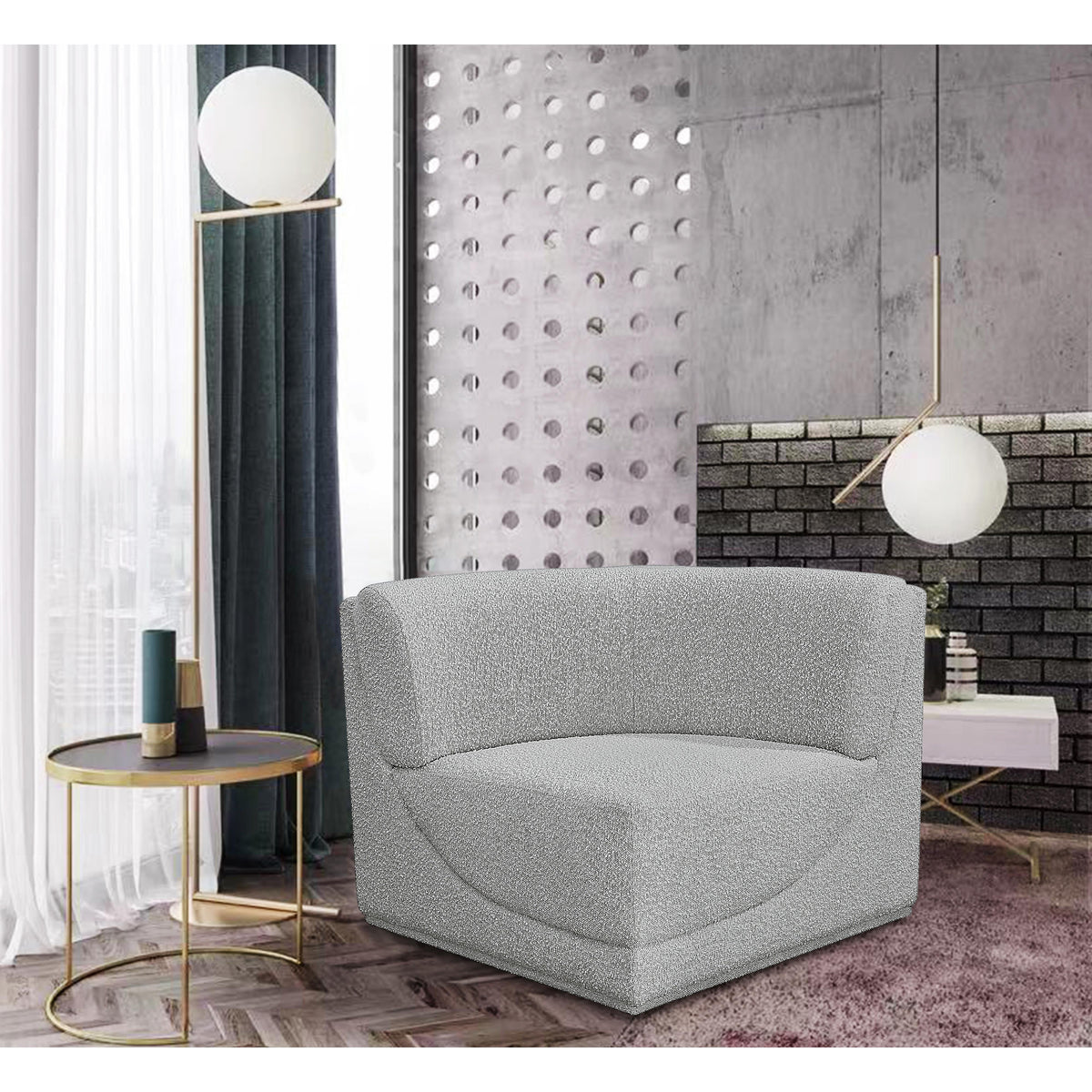 Meridian Ollie Grey Boucle Fabric Corner