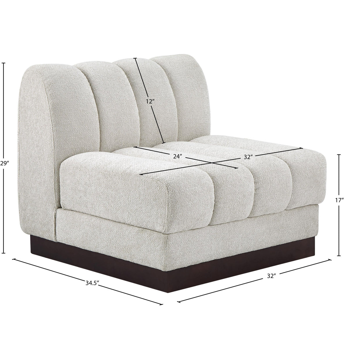 Meridian Quinn Cream Chenille Fabric Armless Chair