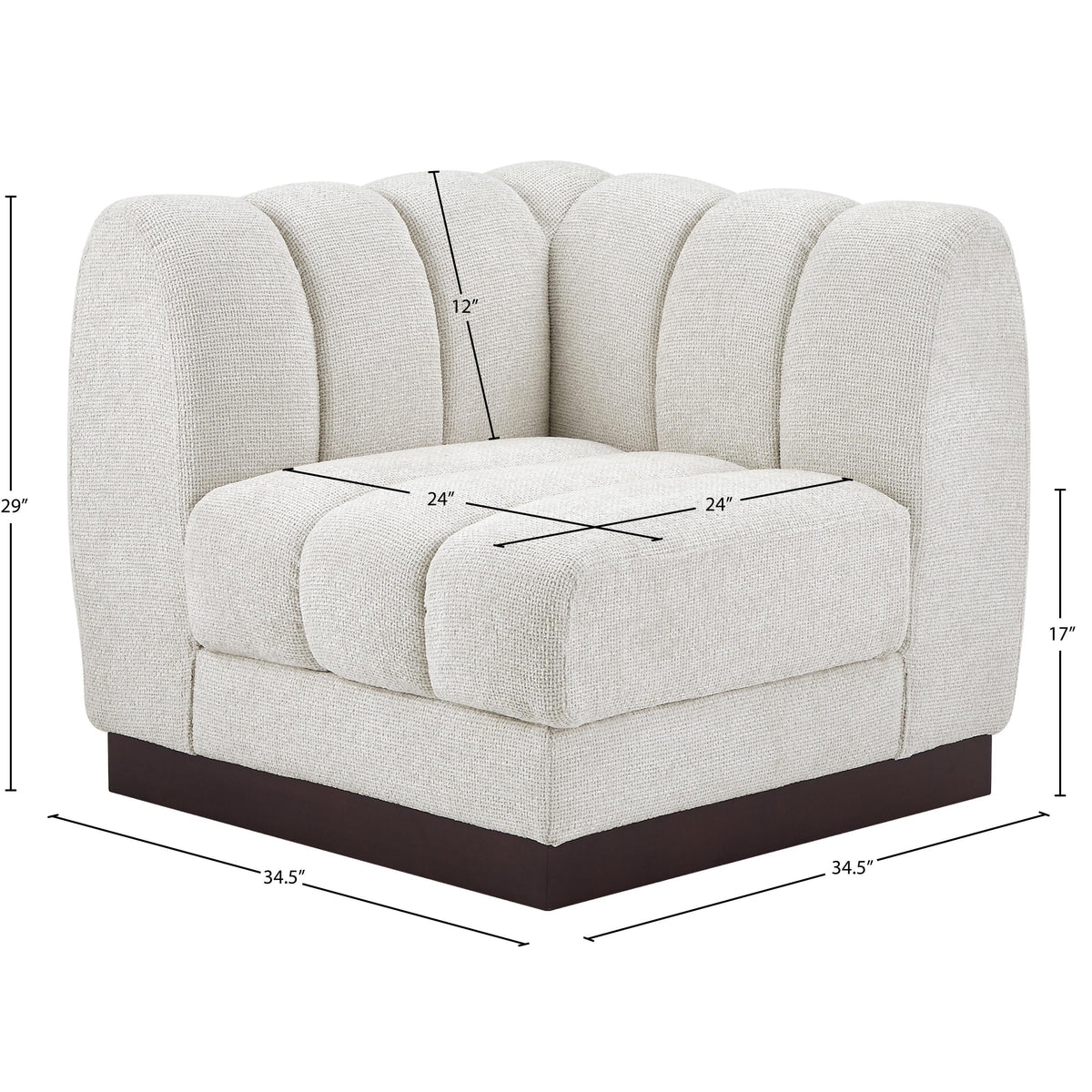 Meridian Quinn Cream Chenille Fabric Corner Chair