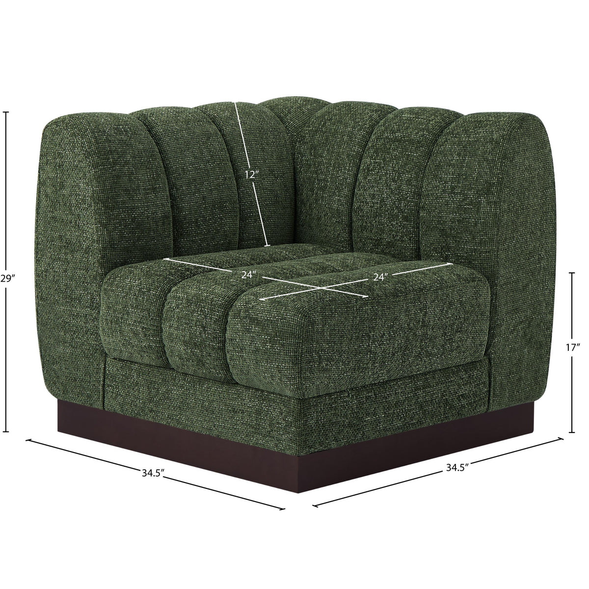 Meridian Quinn Green Chenille Fabric Corner Chair