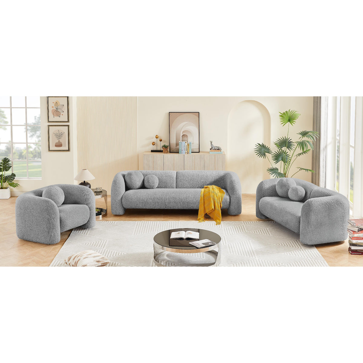Meridian Emory Grey Boucle Fabric Chair