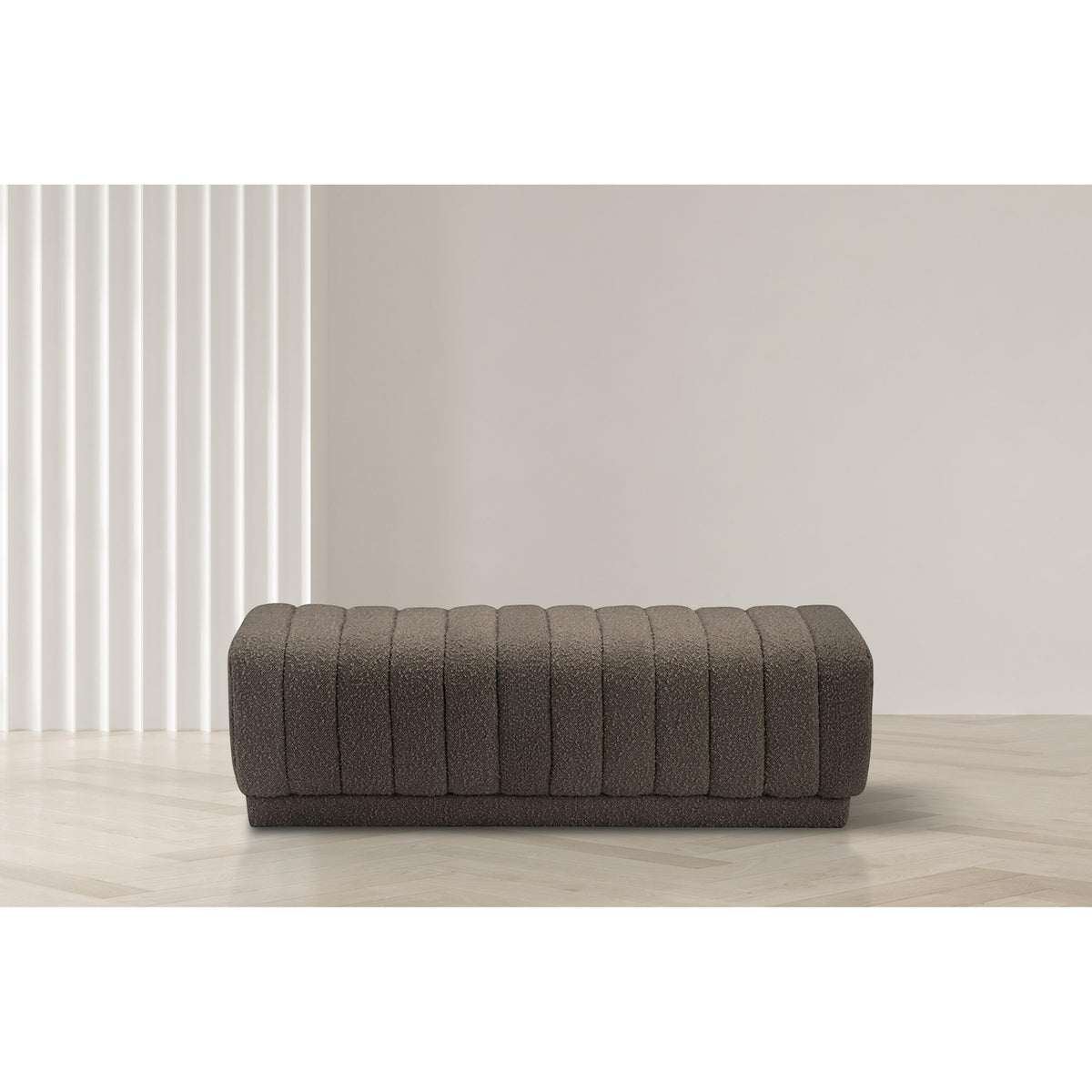 Meridian Heathrow Brown Boucle Fabric Ottoman/Bench