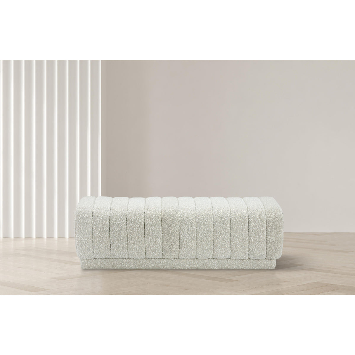 Meridian Heathrow Cream Boucle Fabric Ottoman/Bench