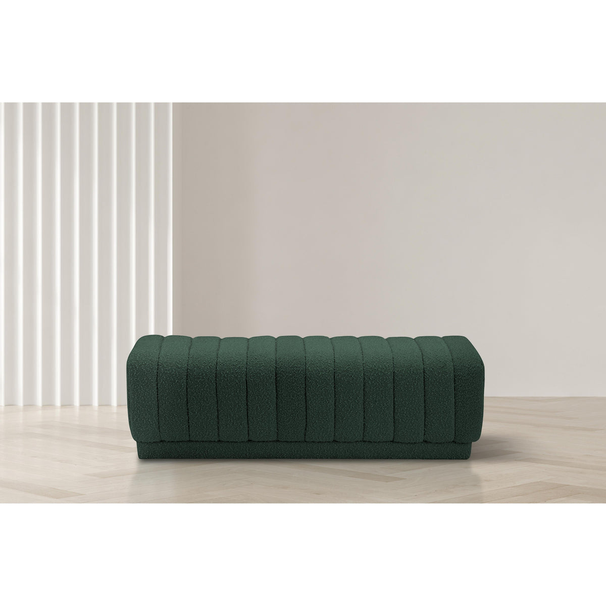 Meridian Heathrow Green Boucle Fabric Ottoman/Bench