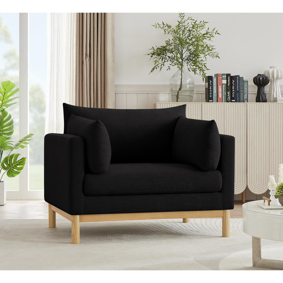 Meridian Langham Black Linen Textured Fabric Chair
