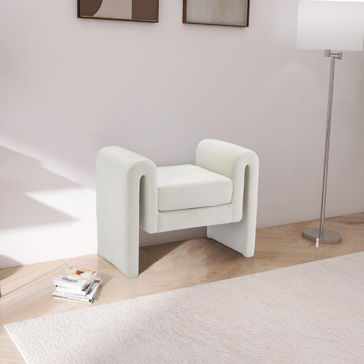 Meridian Sloan Cream Velvet Bench