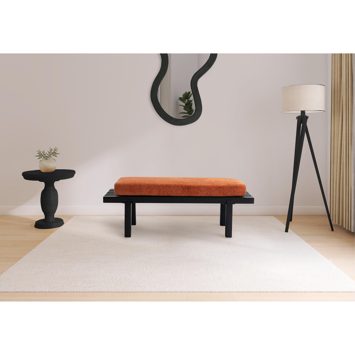 Meridian Naya Cognac Chenille Fabric Bench