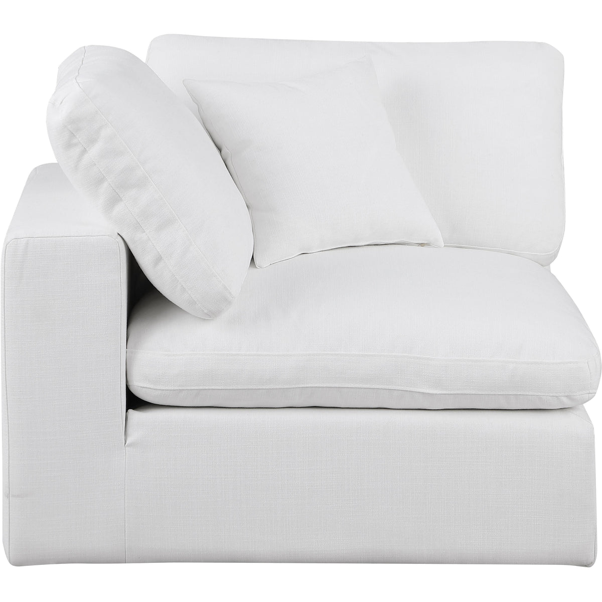 Meridian Comfy White Linen Textured Fabric Modular Corner Chair