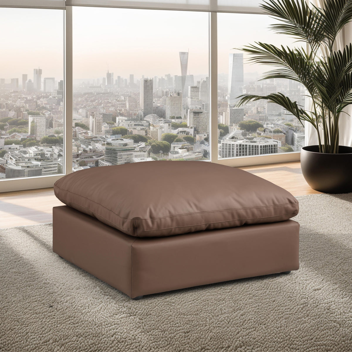 Meridian Comfy Brown Vegan Leather Modular Ottoman