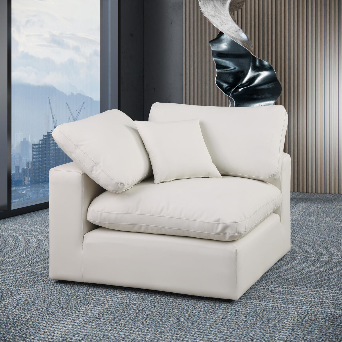 Meridian Comfy Cream Vegan Leather Modular Corner Chair
