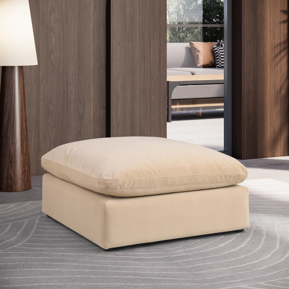 Meridian Comfy Beige Velvet Modular Ottoman