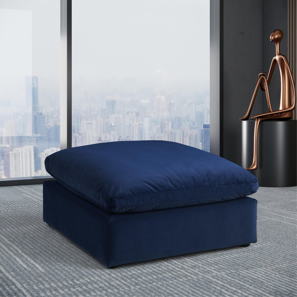 Meridian Comfy Navy Velvet Modular Ottoman