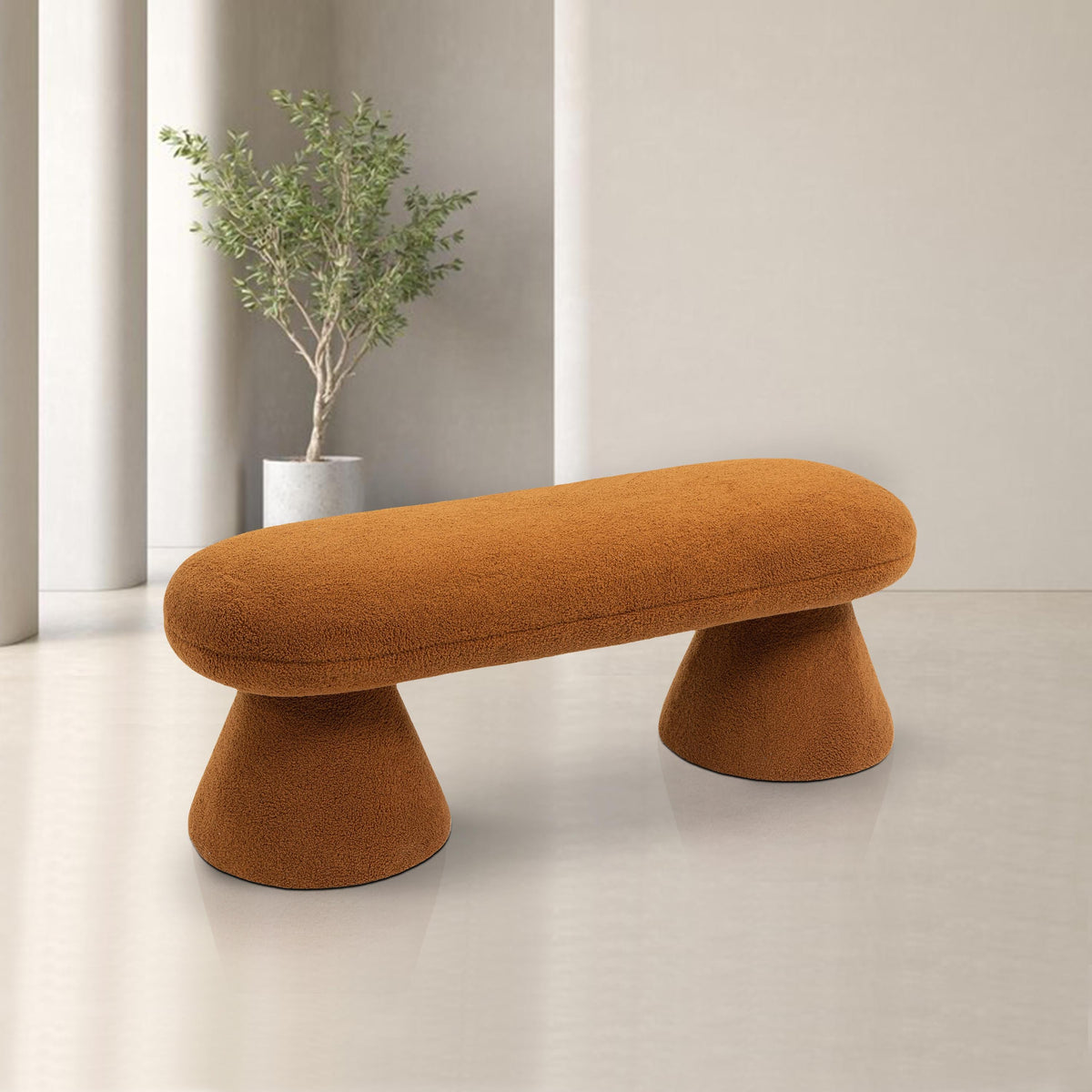 Meridian Drum Saddle Faux Shearling Teddy Fabric Bench