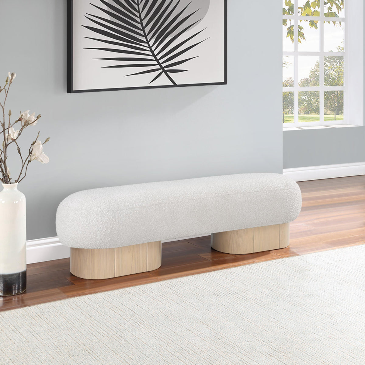 Meridian Robertson Cream Boucle Fabric Bench
