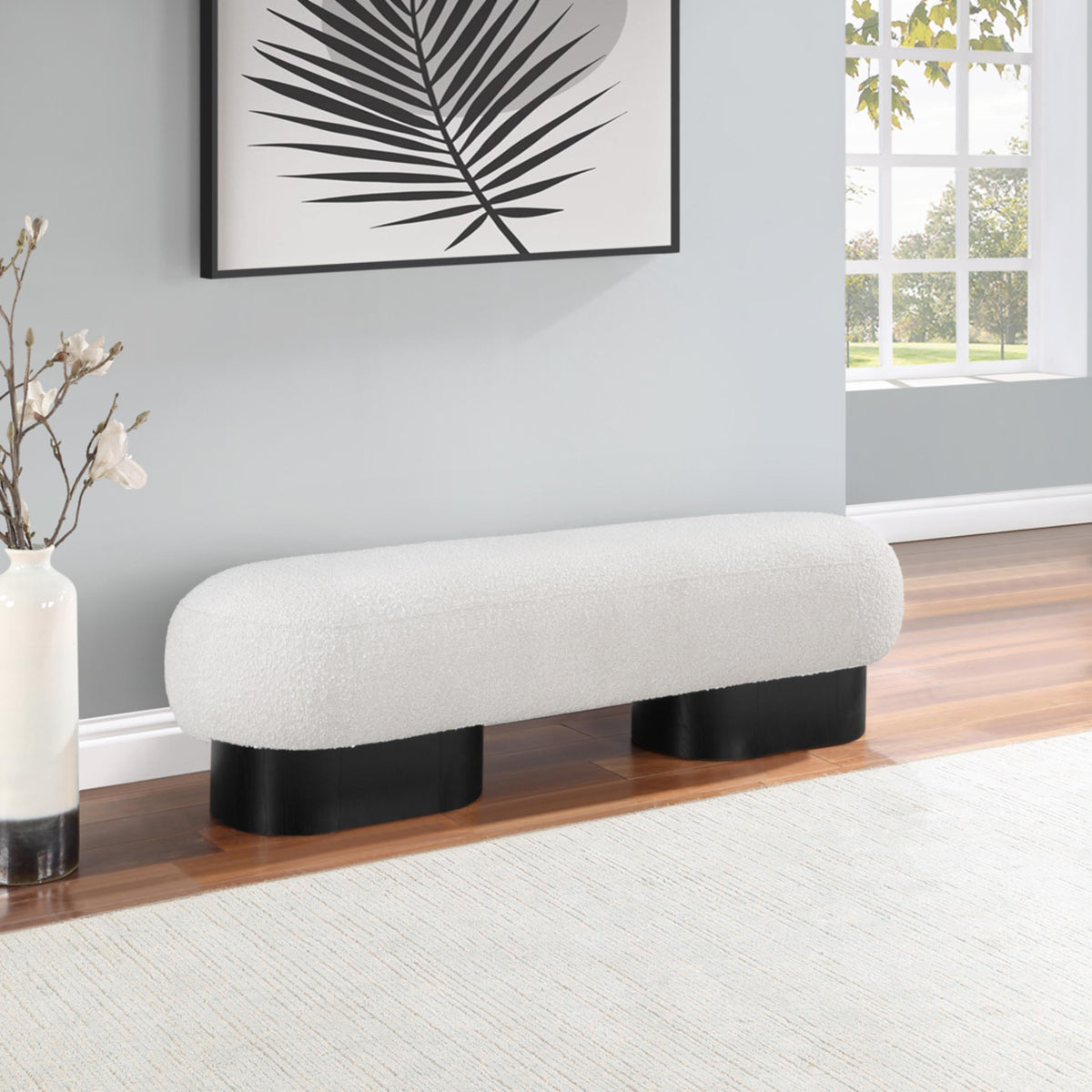 Meridian Robertson Cream Boucle Fabric Bench