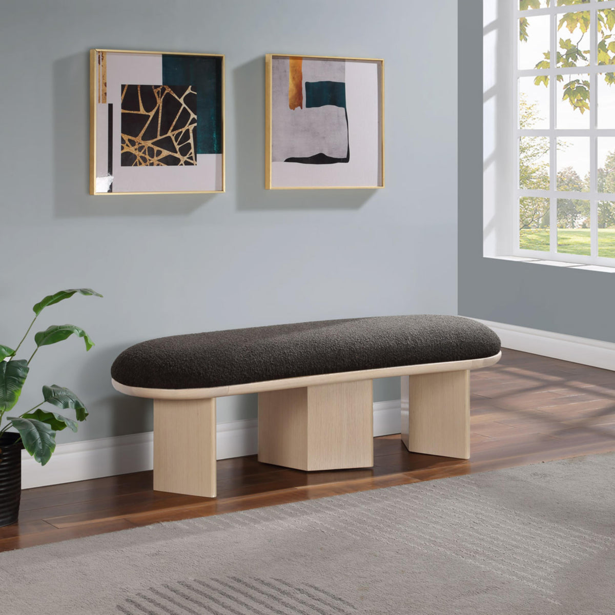 Meridian Wilshire Brown Boucle Fabric Bench