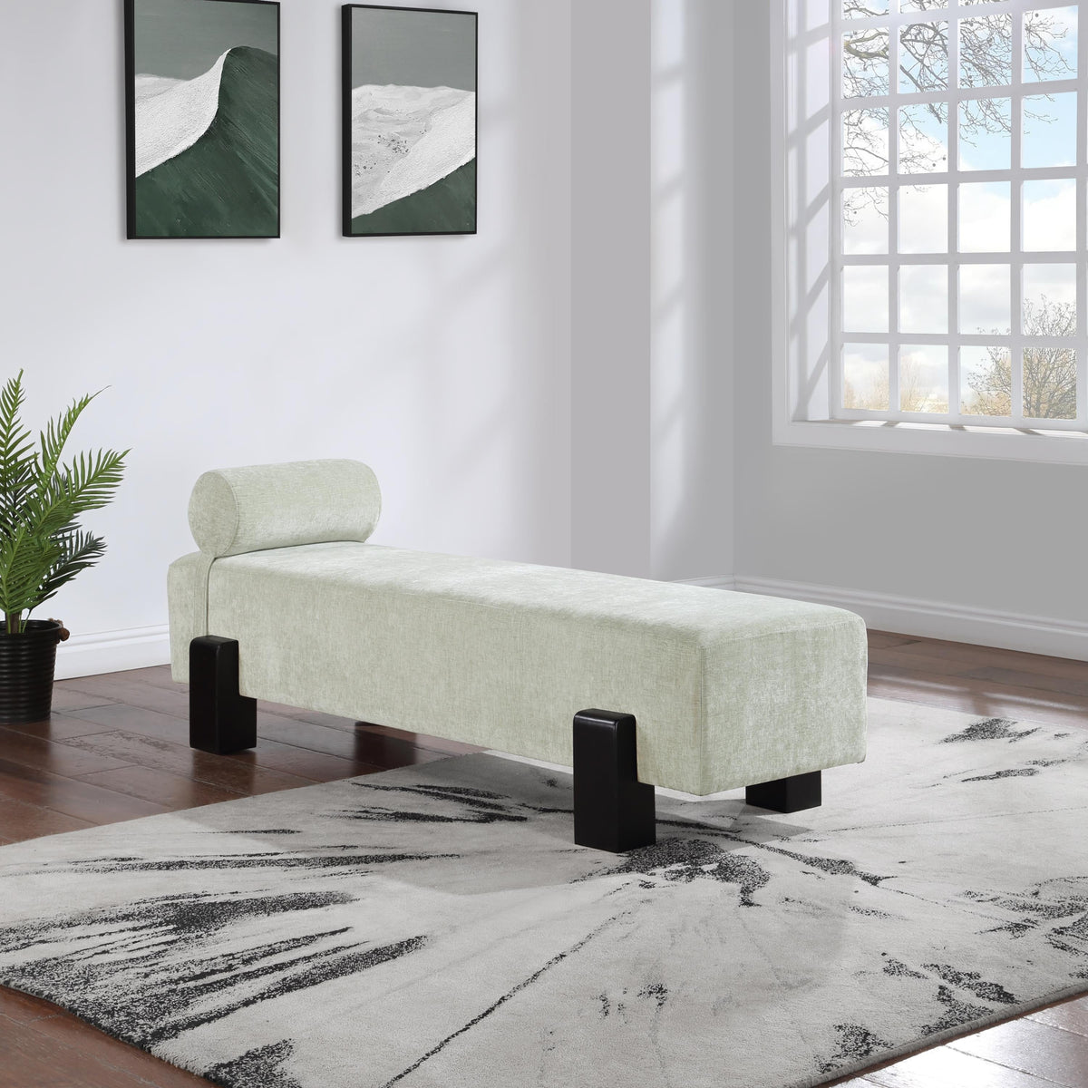 Meridian Edison Mint Green Chenille Fabric Bench