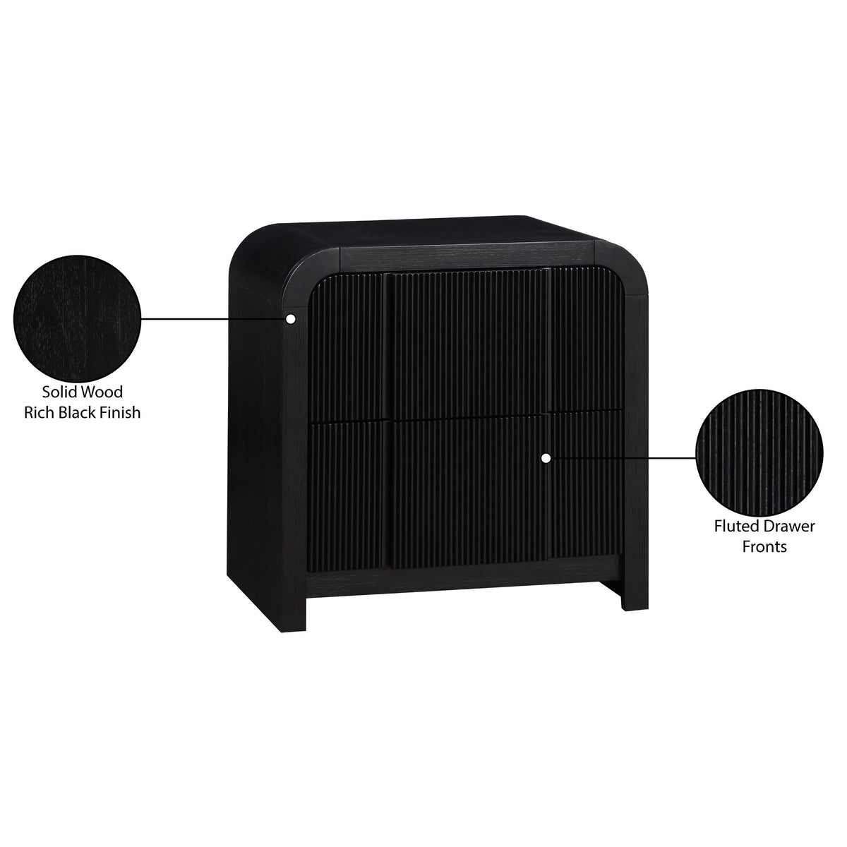 Meridian Fluted Black Night Stand