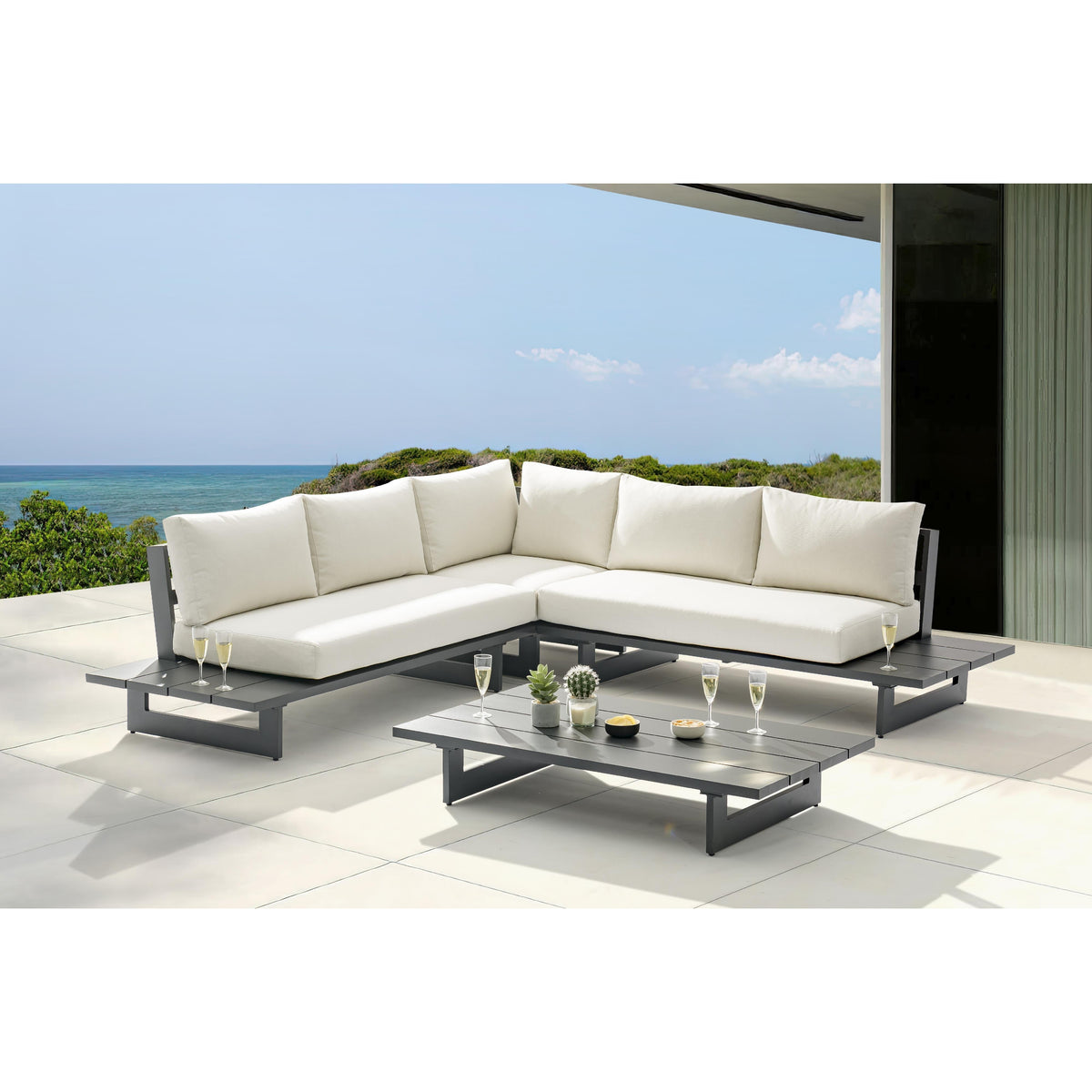 Meridian Maldives Cream Water Resistant Fabric Outdoor Patio Sectional (3 Boxes)
