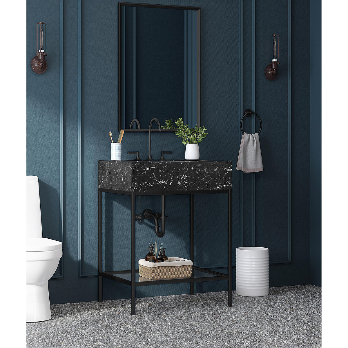 Meridian Marmo Black Engineered Marble Bathroom Vanity