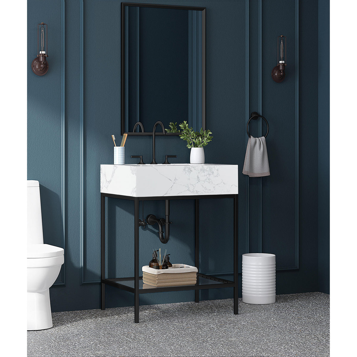 Meridian Marmo White Engineered Marble Bathroom Vanity