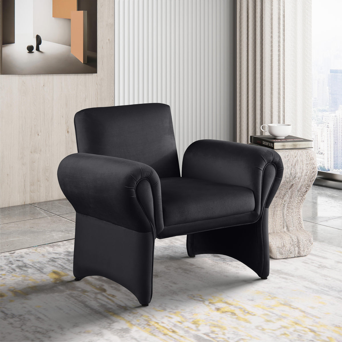 Meridian Fleurette Black Velvet Accent Chair